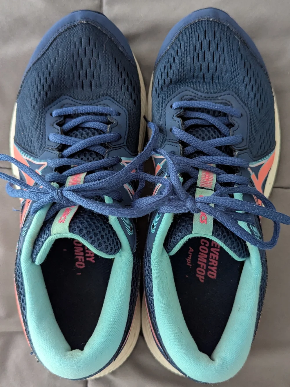 ASICS Navy Running Sneakers with Teal and Coral Accents